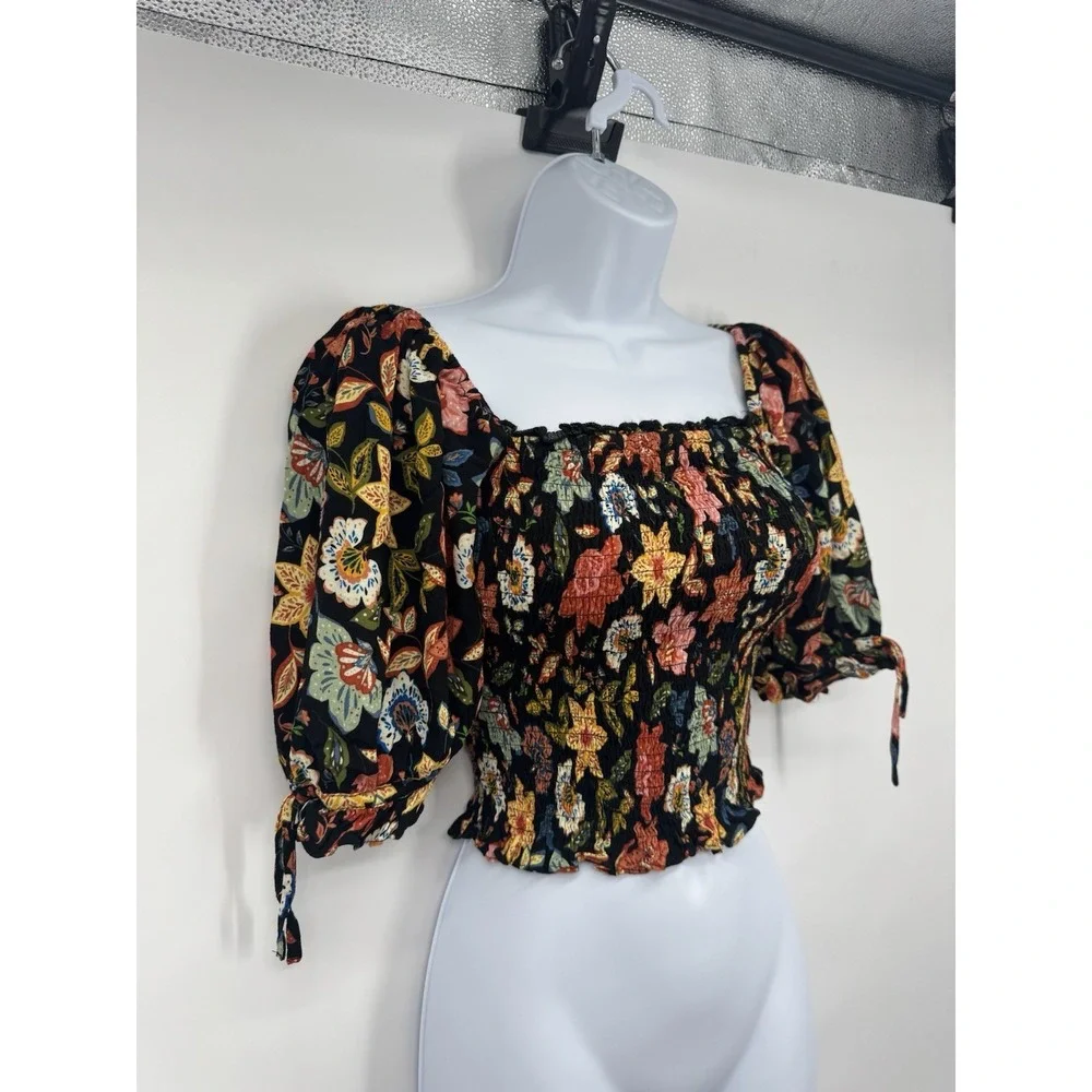 Olivaceous The Impeccable Pig Black Floral Crop Top Smocked cottagecore festival